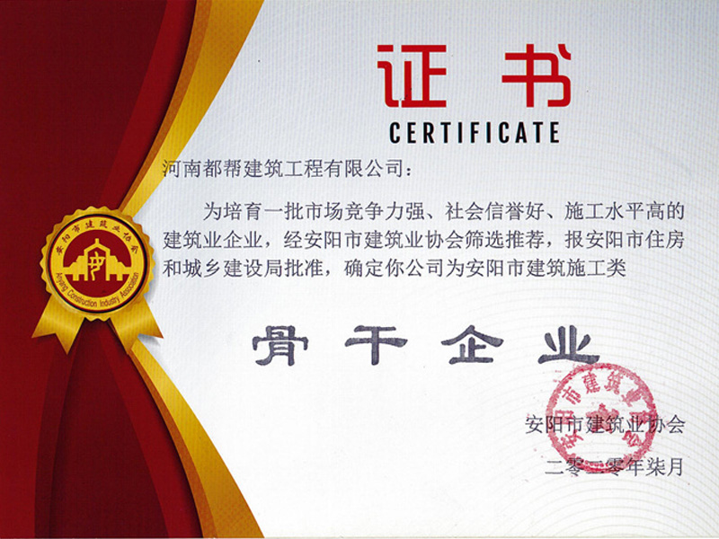 安阳市建筑业施工类骨干企业荣誉