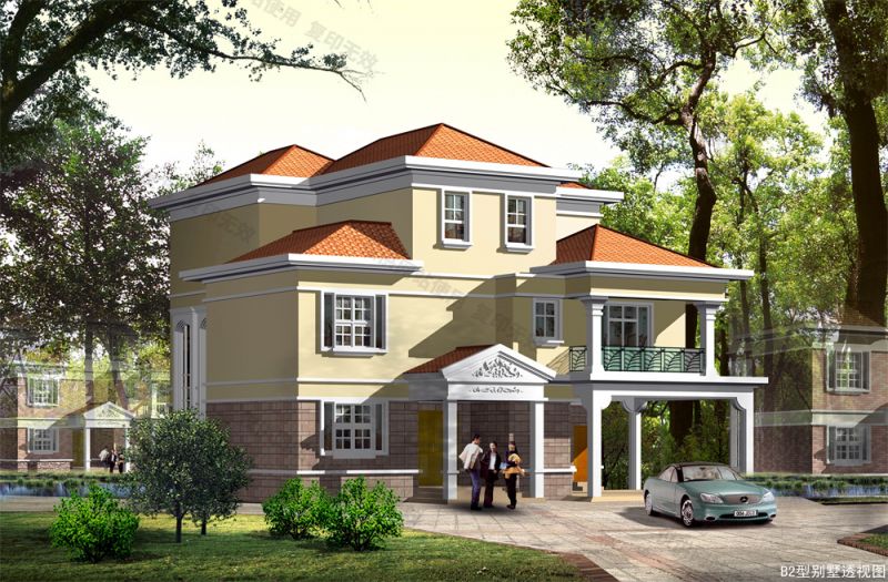 3层别墅效果图(15.1x16.3米)